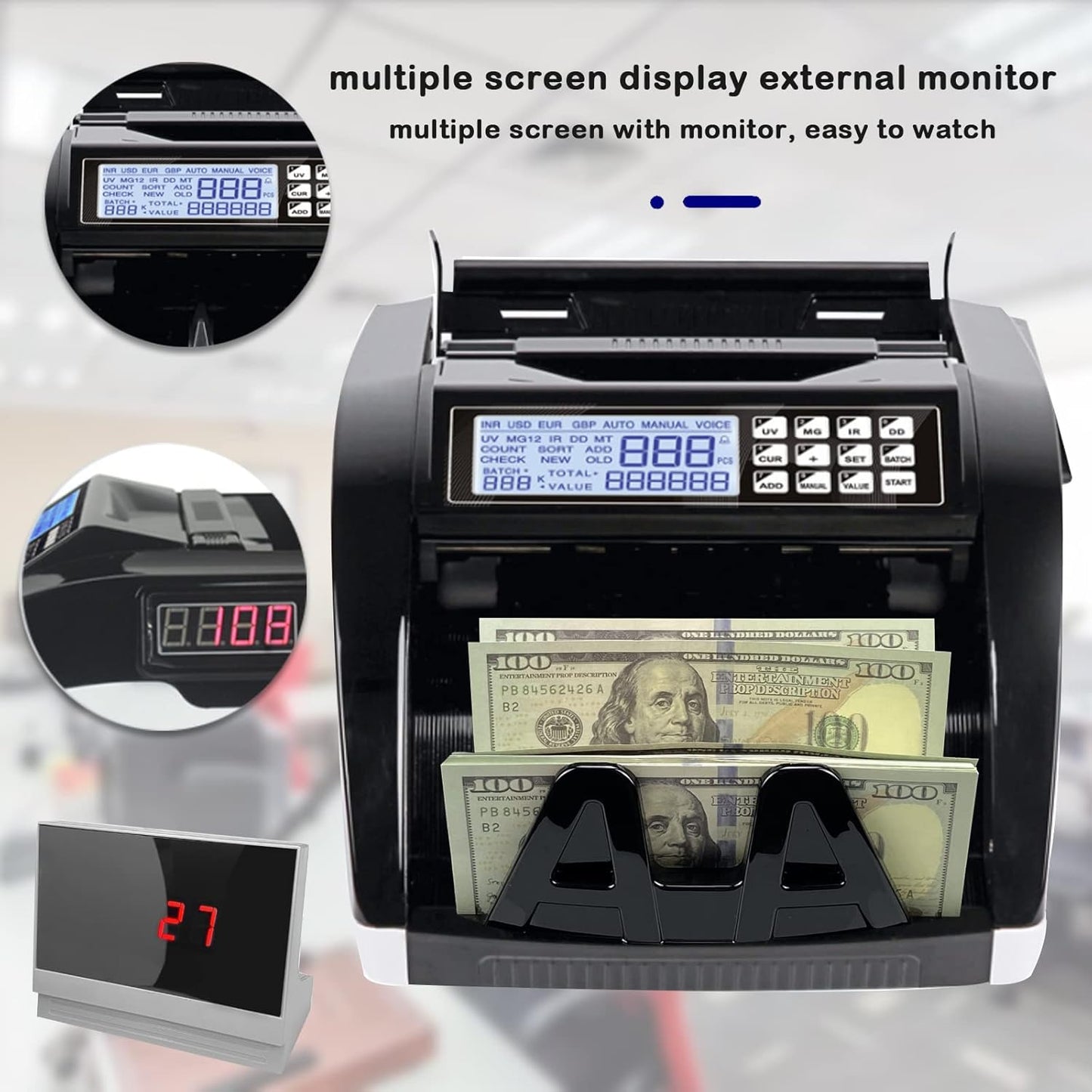 Machine de comptage de monnaie multinationale avec écran LCD